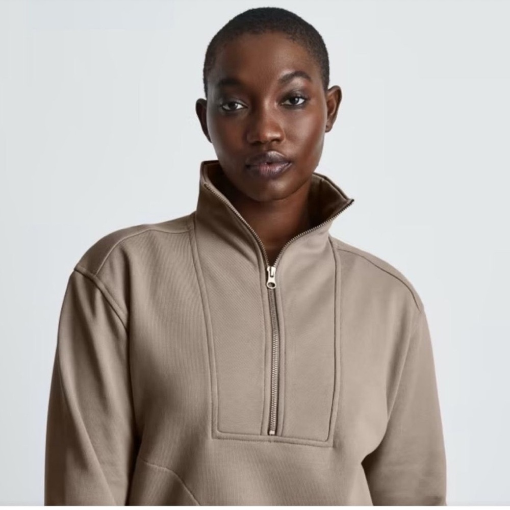 Everlane Pink - Tan Half-Zip Sweatshirt